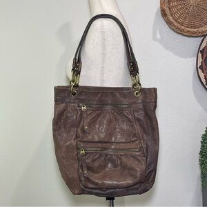 Fossil Long Live Vintage 1954 Shoulder Tote Bag Purse Brown Leather 90s Y2K Gold